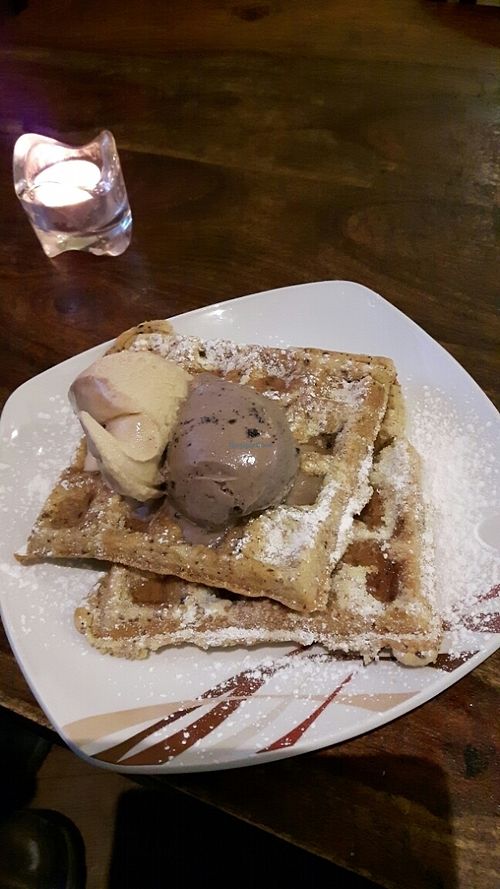 waffles and ice cream  at Affogato  in Edinburgh