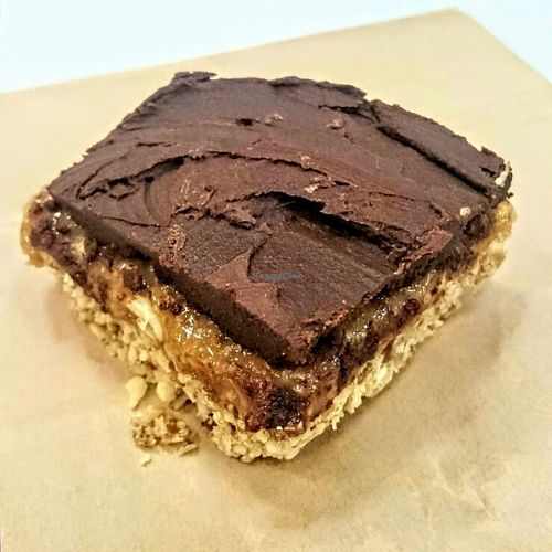 raw salted caramel tahini slice  at MOTHER - Juice Works in East London