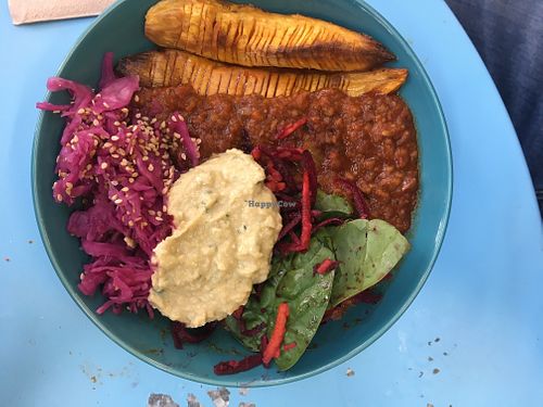 Veg bolognaise with hummus  at Smorl's in Brighton