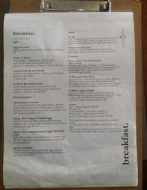 breakfast menu 1 at Cafe O Mai in Annerley
