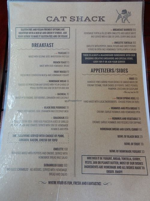 Lunch and Dinner Menu at Cat House Chiang Mai - Cat Shack in Chiang Mai