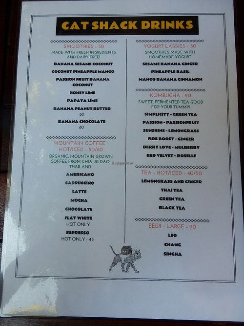 Drinks Menu at Cat House Chiang Mai - Cat Shack in Chiang Mai