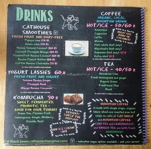 menu drinks at Cat House Chiang Mai - Cat Shack in Chiang Mai