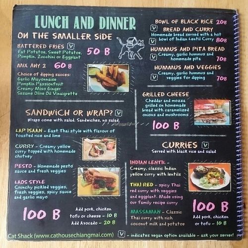 menu at Cat House Chiang Mai - Cat Shack in Chiang Mai