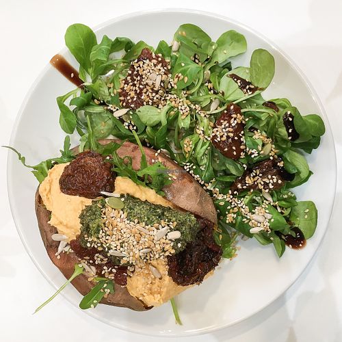 baked sweet potato with hummus at Picnic in Glasgow