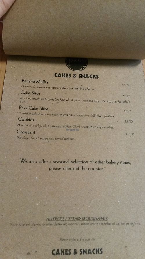 Cakes and snacks menu at Picnic in Glasgow