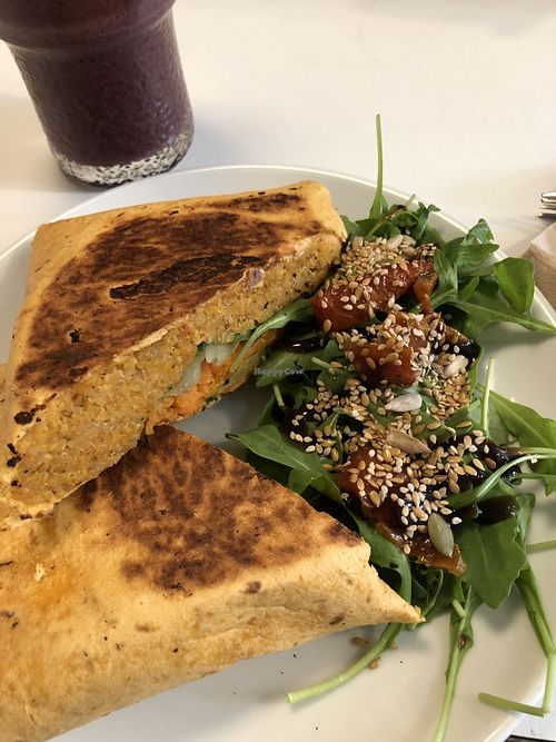Quinoa & Hummus Wrap with Blueberry Kale Smoothie.  at Picnic in Glasgow