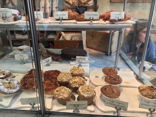 4 vegan cake options, and a croissant! at Le Pain Quotidien - Gran Via in Madrid