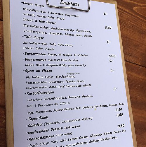 menu at Vegan&Raw in Hannover