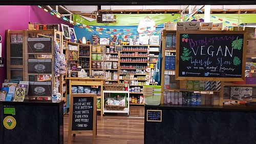 Outside at Brontosaurus Vegan Lifestyle Store in Swansea