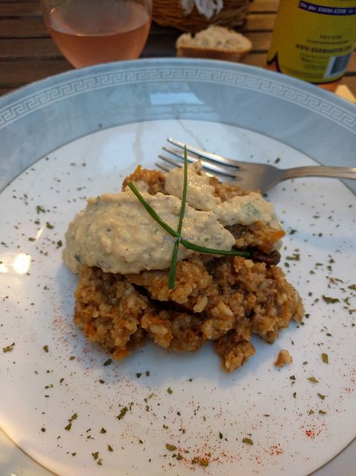 risotto imitation ";riz thon mayonnaise"; avec une sauce base tahini. délicieux.  at La Vege Table in Reims