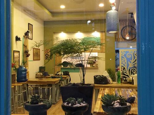 through the window at Vegan Family Restaurant in Ho Chi Minh City