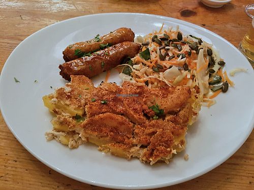 Dish of the day: gratin dauphinois and homemade sausages at Le Faitout Vegan in Paris