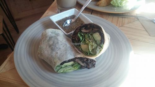Burrito with avocado, portobello mushroom, Lettuce, and black bean. soo good at Aura Vegana in Mexico City