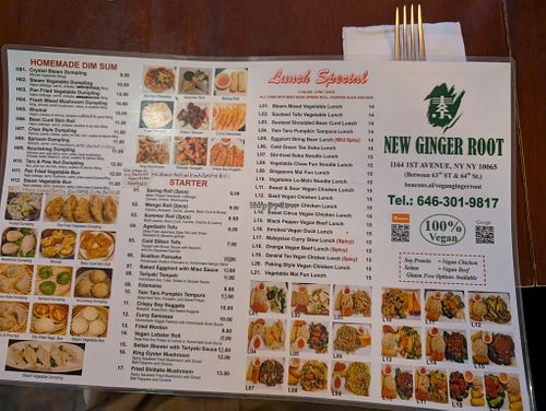 Menu, lunch side at Ginger Root in New York City