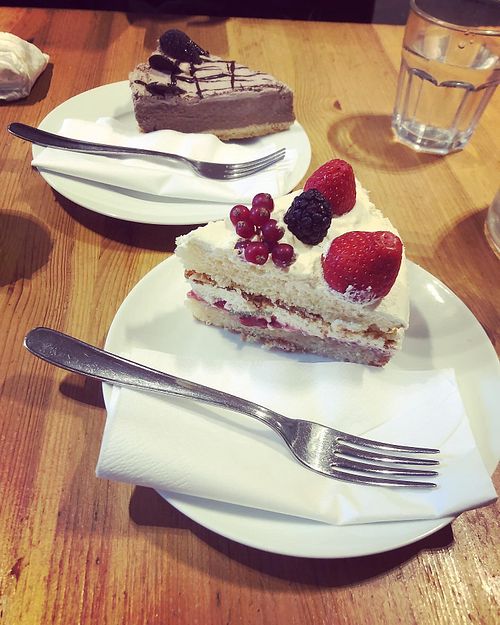 Victoria sponge and a soy free cheesecake   at Holy Cow in Edinburgh