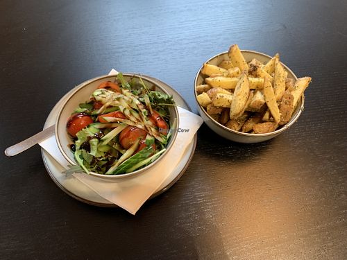 OG vegan delicacy - chips & salad (both GF)  at Holy Cow in Edinburgh