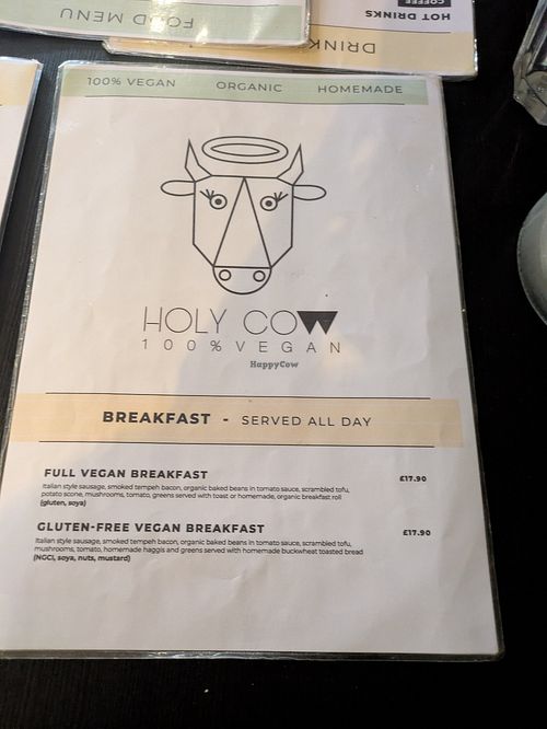 Menu at Holy Cow in Edinburgh