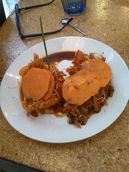 marinated raw sweet potato. pepper and sprouts. :-) at Lime Bistro in Athens
