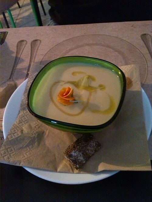 very tasty soup. one portion split between two :-) at Lime Bistro in Athens