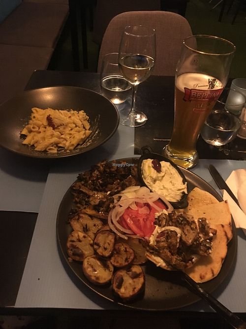 Mushroom gyros // Mushroom penne with truffle oil at Lime Bistro in Athens