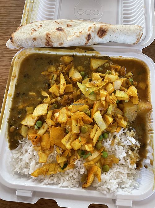 Three Vegetables w/ Rice and Naan, no butter   #Veganuary at Flavors of India in Columbus