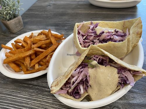 Falafel pocket with a side of sweet potato fries at Nzuko in Framingham
