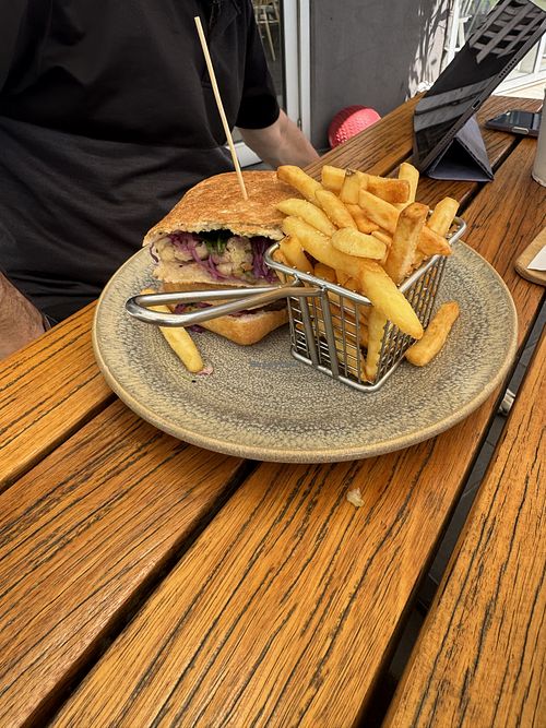 Roast vegetable roll with chips   at The Lilydale General in Lilydale