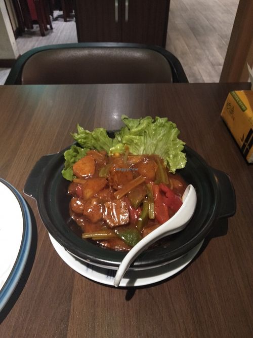 Beef and potato with peppers. I wasn't to keen on the faux beef but the potato and sauce were delicious. at Super Vegan - Xujiahui in Shanghai