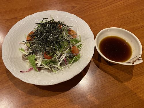 Mizuna and soba salad at Shibata Restaurant in Myoko