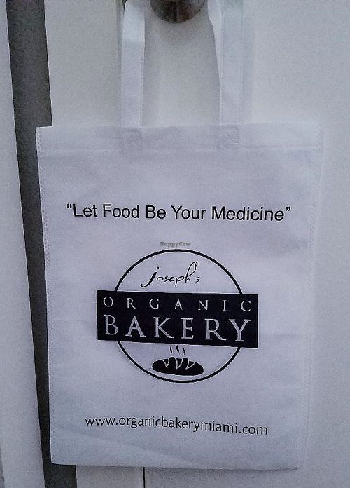 Reusable bag Joseph's Bakery packs your to go items in. at Joseph's Organic Bakery in Miami