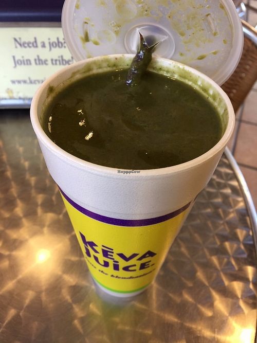 Holy Kale veggie smoothie: almond milk, kale, banana, strawberry, and honey. It's very good. at Keva Juice in Las Cruces