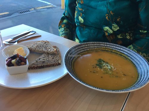 kumara and lemongrass soup at The Origin in Christchurch