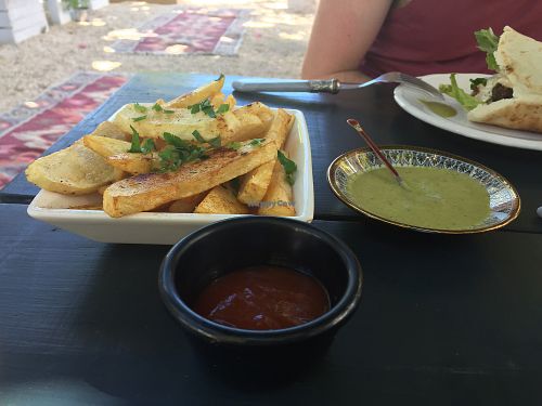 Wedges and sauces  at Pasha Turkish & Arabic Cuisine in Tulum