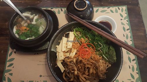 hu tieu kho (dry rice noodle with soup on the side)
 at Ngo Vegetarian in Ho Chi Minh City