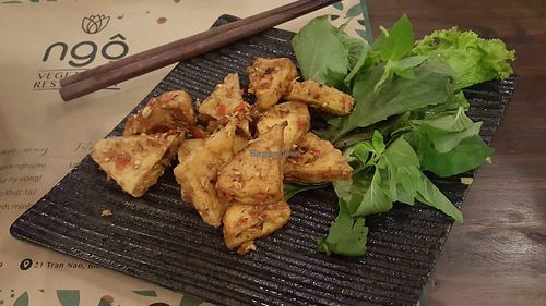dau hu sa ot (fried tofu with chili and lemongrass) at Ngo Vegetarian in Ho Chi Minh City