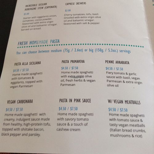 Menu at La Pasta in Siem Reap