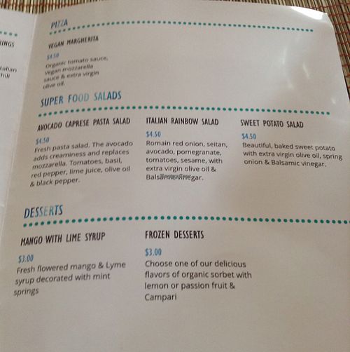 Menu at La Pasta in Siem Reap