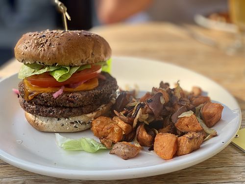 Vegan double cheeseburger  at True Food Kitchen in Pasadena
