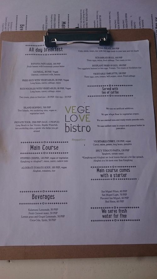 Menù  at Jaried Vege House in Palawan