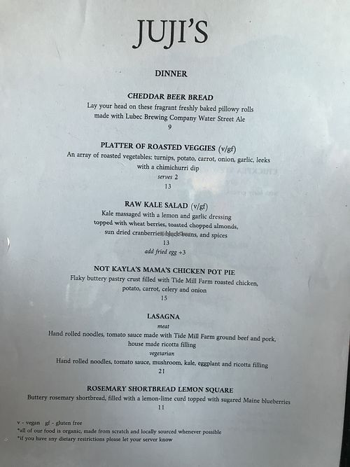 Dinner menu at Lubec Brewing Company Tap Room in Lubec