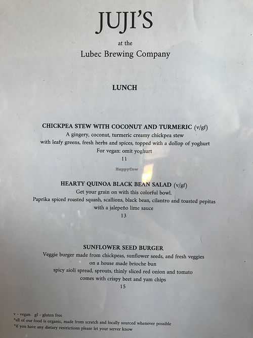 Lunch menu at Lubec Brewing Company Tap Room in Lubec