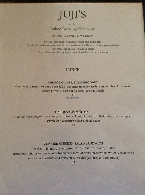 example lunch menu (changes weekly) at Lubec Brewing Company Tap Room in Lubec