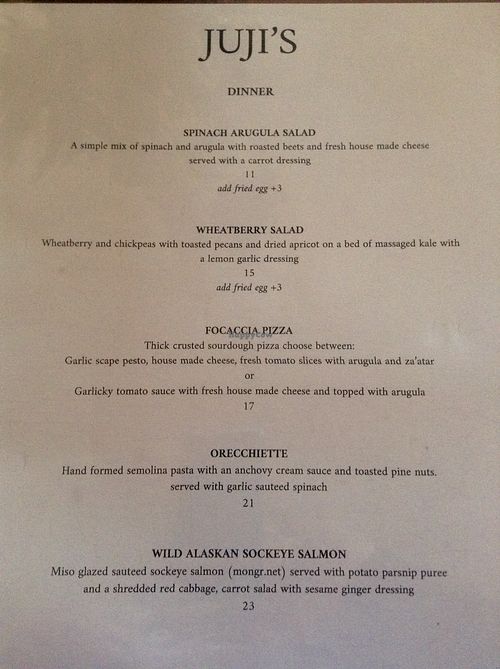 example dinner menu (changes weekly) at Lubec Brewing Company Tap Room in Lubec