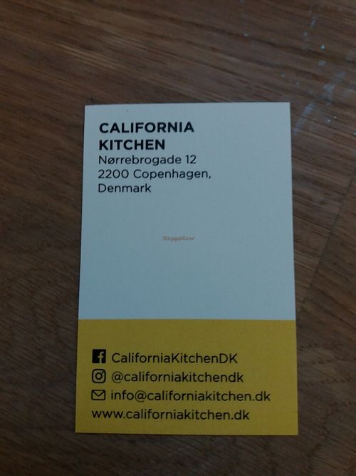 business card at California Kitchen - Norrebrogade in Copenhagen