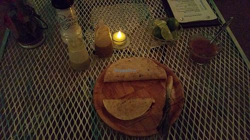 Taco and quesedilla, with almond cheese at La Rana Vegana in Cabo San Lucas