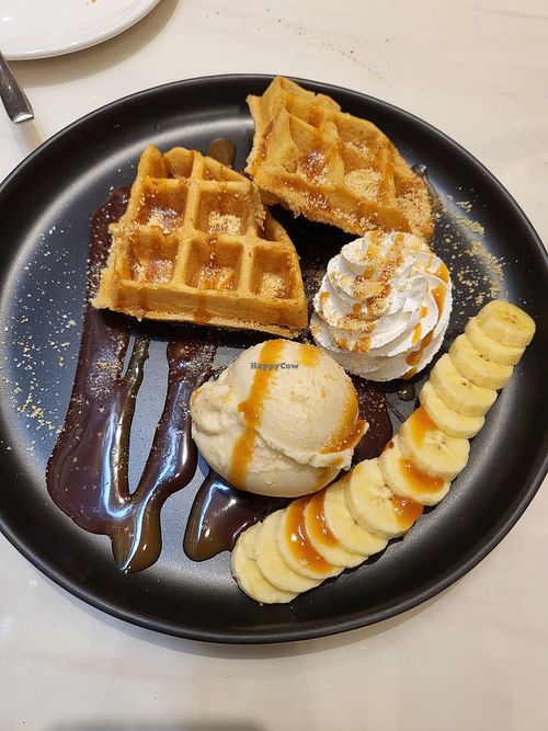 Banoffee waffles - so good! at Veganerie - Ratchathewi in Bangkok