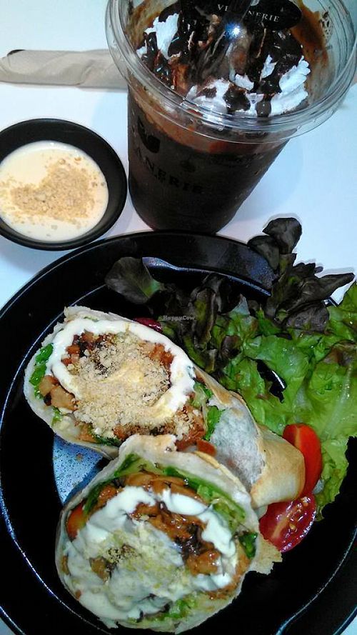 Ceaser wrap and dark choco smoothie at Veganerie - Ratchathewi in Bangkok