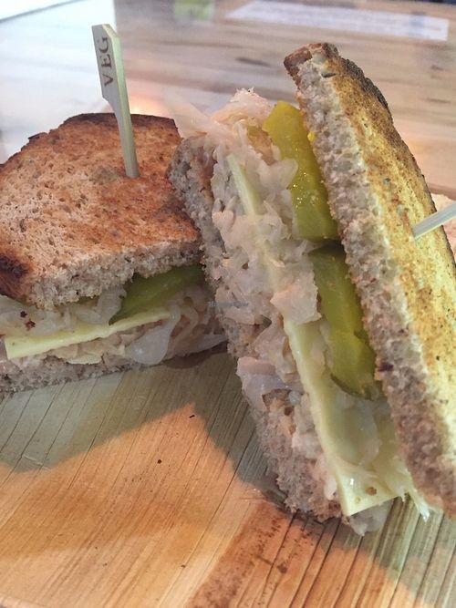 Mr Reuben- Tempeh, special sauce, Chao cheeze, kraut, & pickles between 2 slices of toasted rye. at Cafe Verve in State College