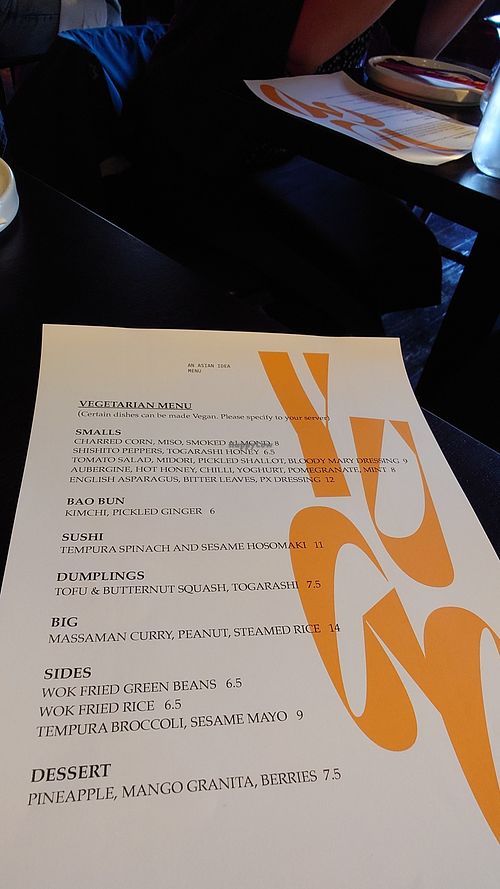 The vegetarian menu - all of the dishes can be made vegan! at Yugo in Belfast